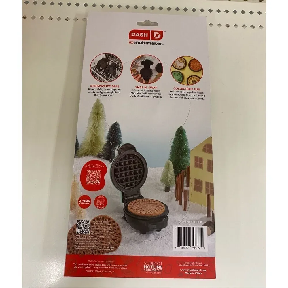 DASH Multimaker Mini System Two 4 Nonstick Removable Waffle Plates Gingerbread